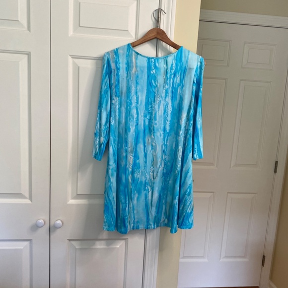 WindiRiver, Small, Aqua and White, Tunic stretch high low, Slits on sleeves - Picture 8 of 8